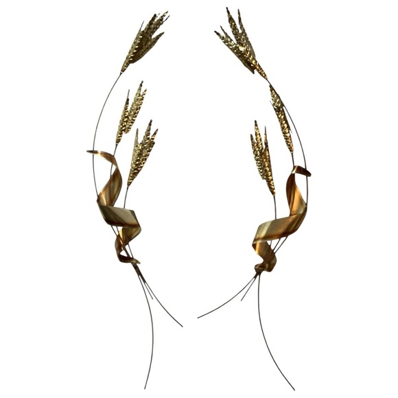 Vintage HOME INTERIORS Homco Metal Wheat Sheaf Wall Hanging Decor 31" Set of 2 - Picture 1 of 12